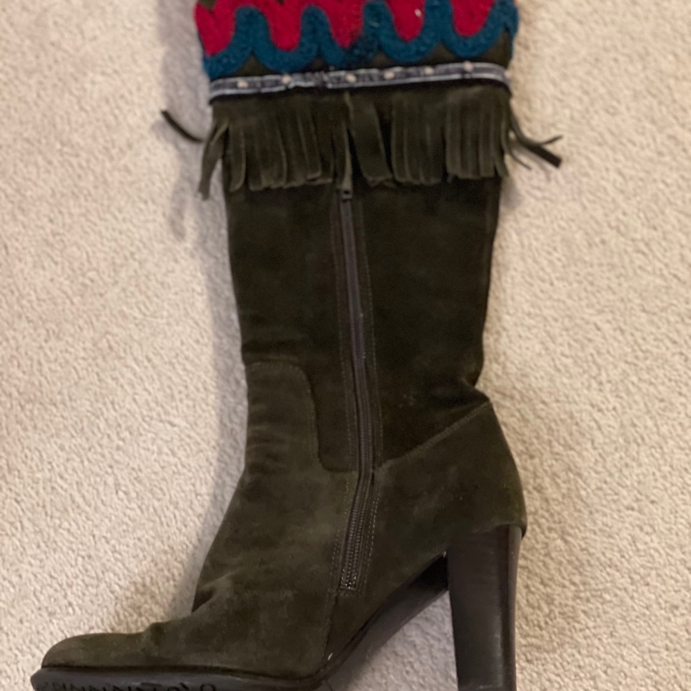 Paz di Apepazza Dark Green Suede Heeled Boots - Picture 3 of 9